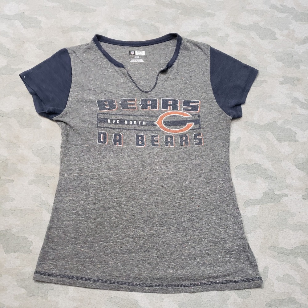 Chicago Bears Top Women Large Gray NFL Team Apparel V-Neck Short Sleeve Football
